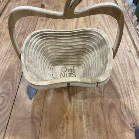 OH! NUTS Apple Shaped Collapsible Wood Fruit / Nut Basket Bowl - Picture 4 of 7